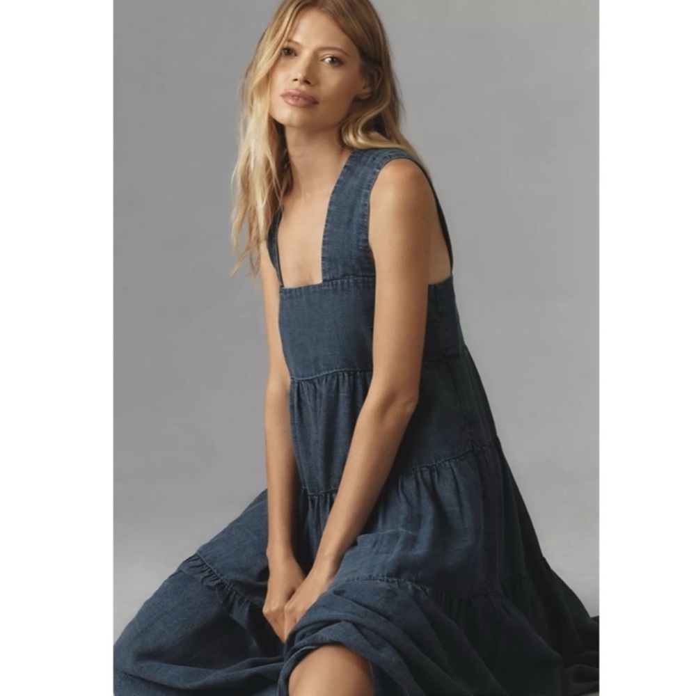 Anthropologie The Helena Square-Neck Tiered Midi Dress